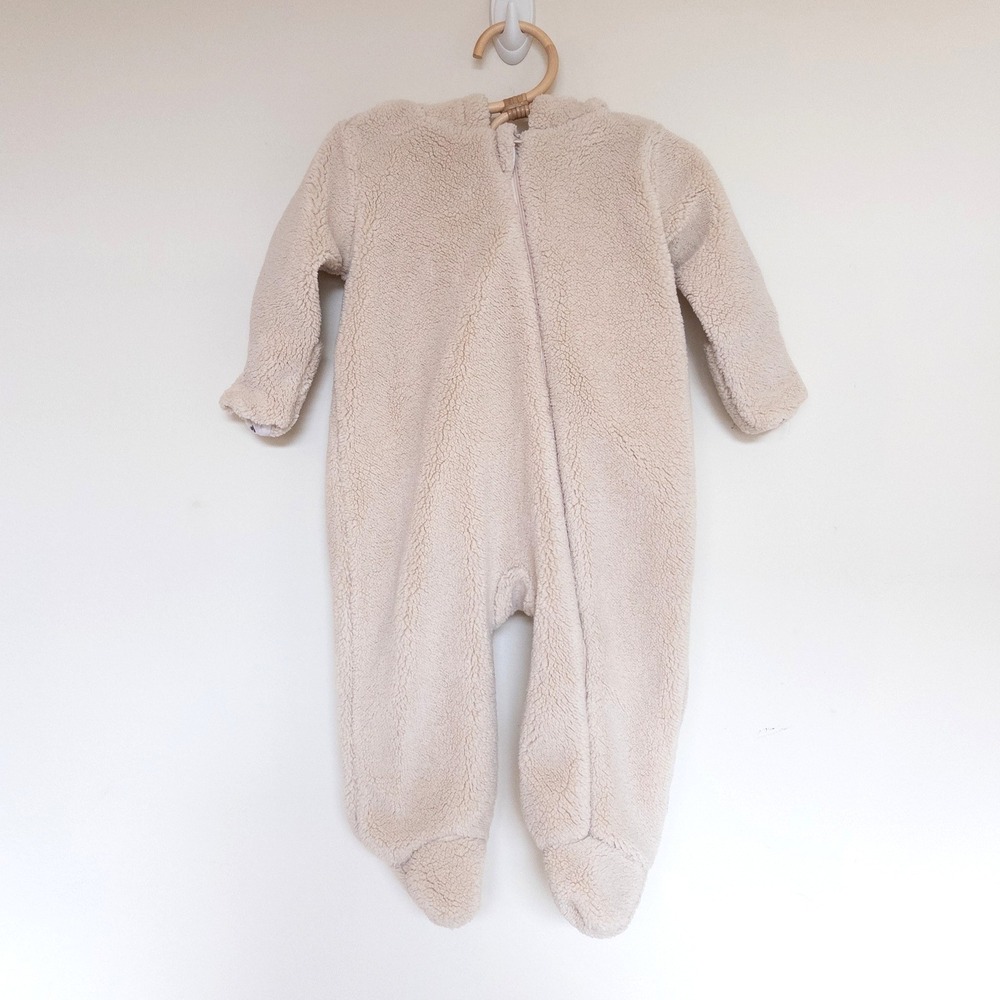 Petite Maison x NONO Fleece Romper Beige Hooded Pram Suit Baby 6 Months